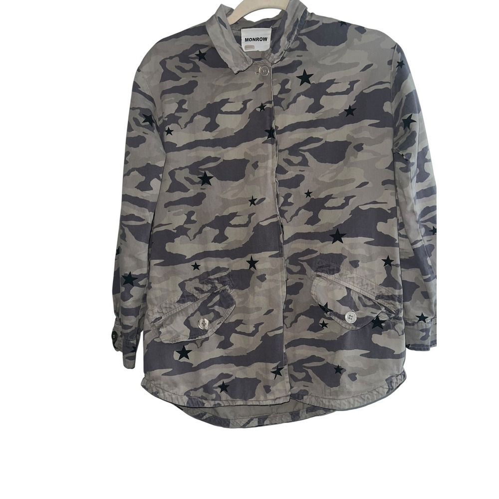 Monrow Vintage Shirt Jacket Green Gray Camo Stars Sz XS Utility Boho
